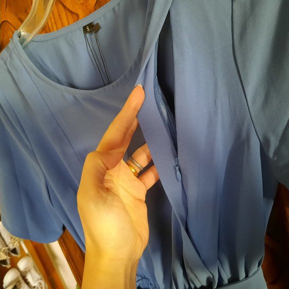 Cornflower Blue Split Hem Maternity Nursing Maxi Dress - NWT, Size S - Picture 6 of 16